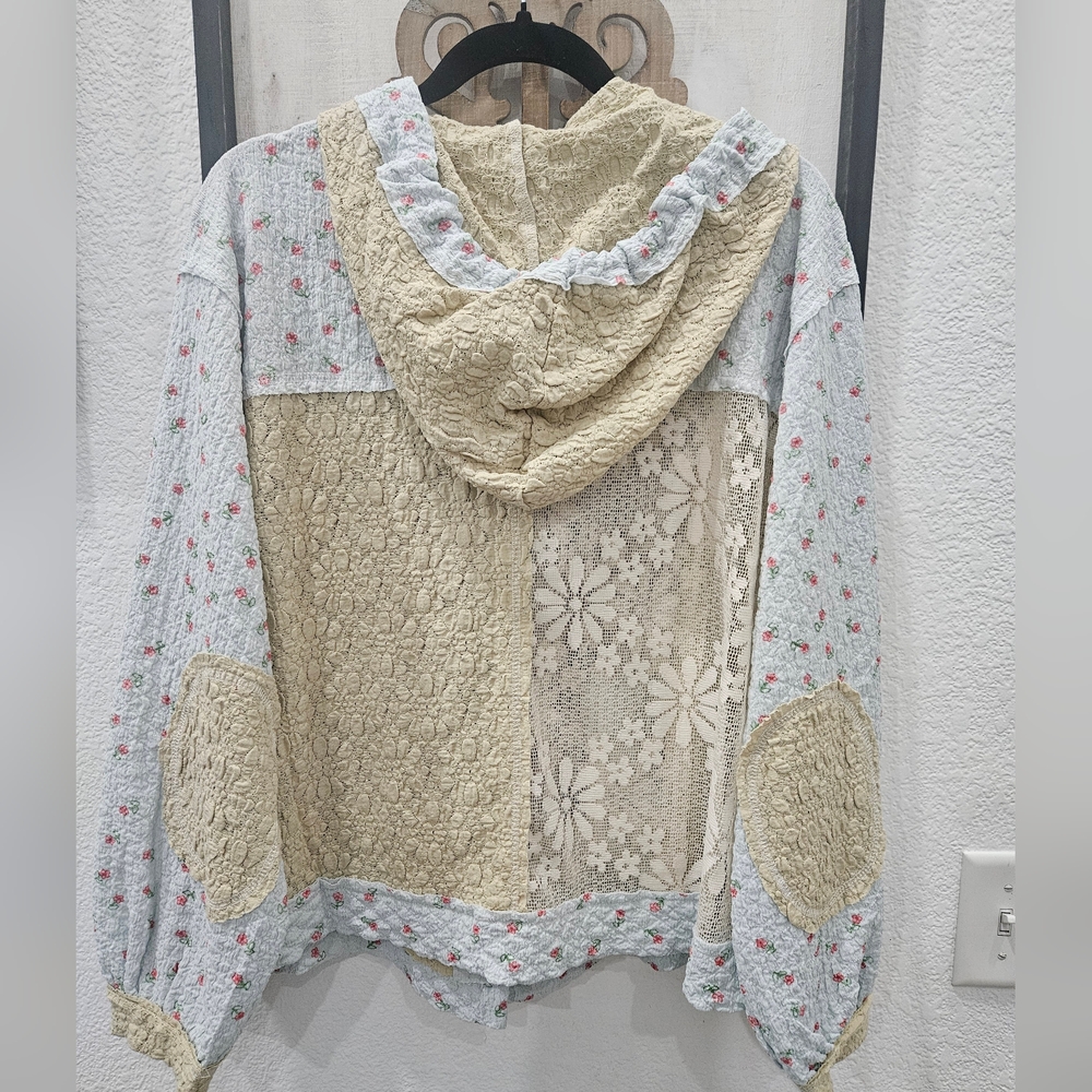 Pol Multicolor Patchwork Lace Floral Button Up Ho… - image 3